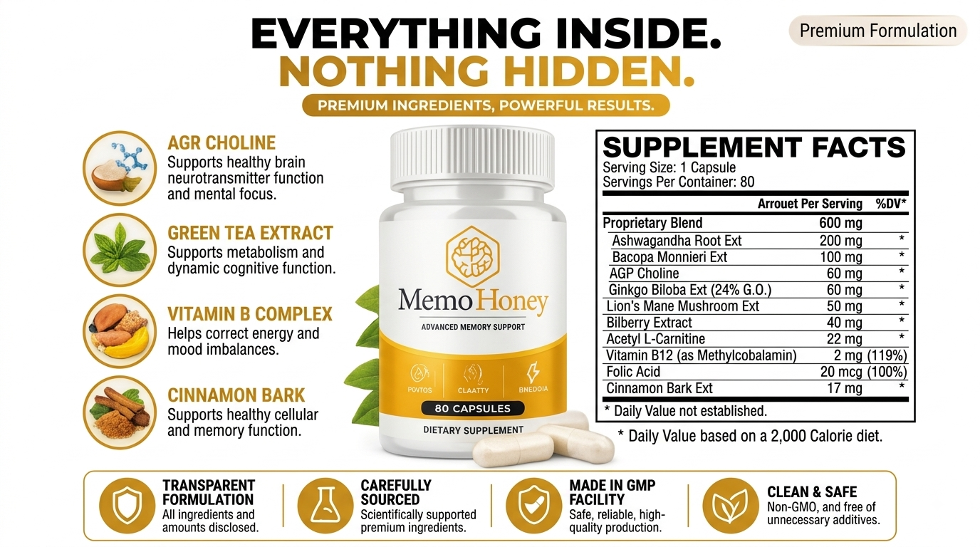MemoHoney Supplement Facts Label